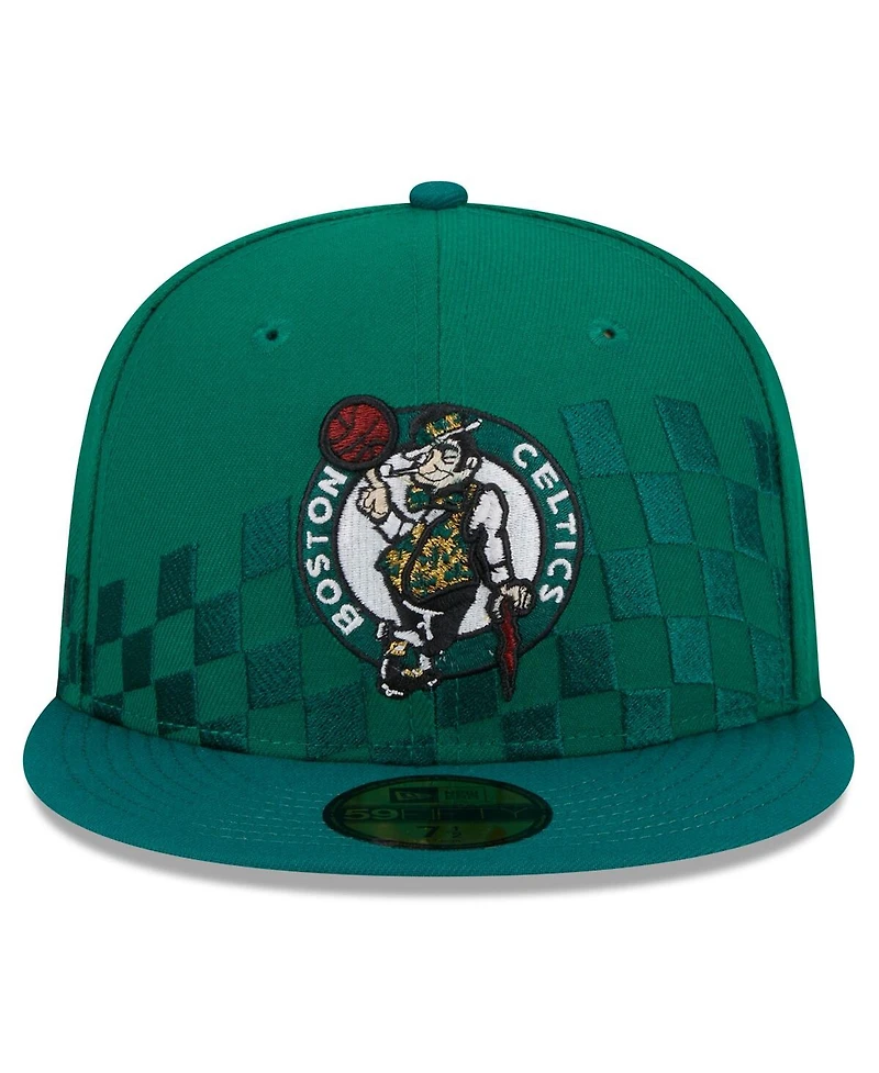 Men's New Era Kelly Green Boston Celtics 2024 Nba All-Star Game Rally Drive Checkerboard 59FIFTY Crown Fitted Hat