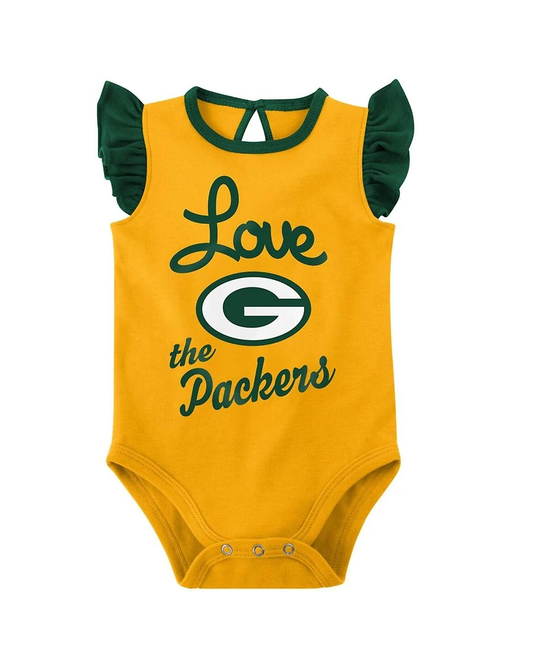 Baby Girls Green, Gold Green Bay Packers Spread the Love 2-Pack Bodysuit Set