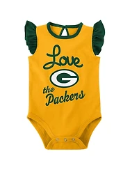 Baby Girls Green, Gold Green Bay Packers Spread the Love 2-Pack Bodysuit Set