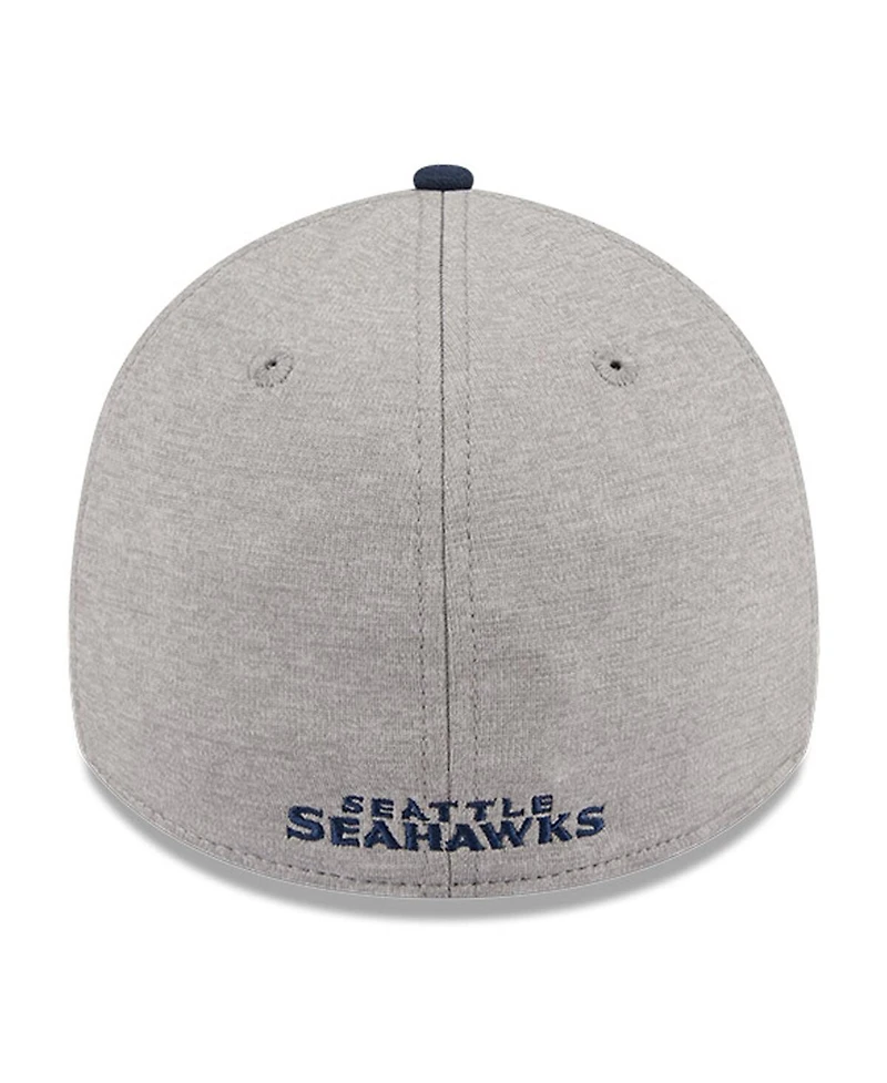 Men's New Era Heather Gray, College Navy Seattle Seahawks Striped 39THIRTY Flex Hat