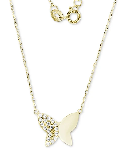 Cubic Zirconia Demi Pave Butterfly Pendant Necklace in 14k Gold-Plated Sterling Silver, 16 + 2" extender