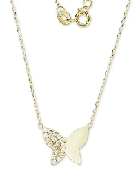Cubic Zirconia Demi Pave Butterfly Pendant Necklace in 14k Gold-Plated Sterling Silver, 16 + 2" extender