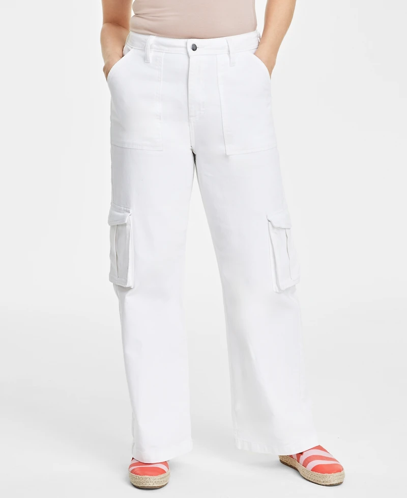 On 34th Women's White High Rise Utility Cargo Jeans, Created for Macy's