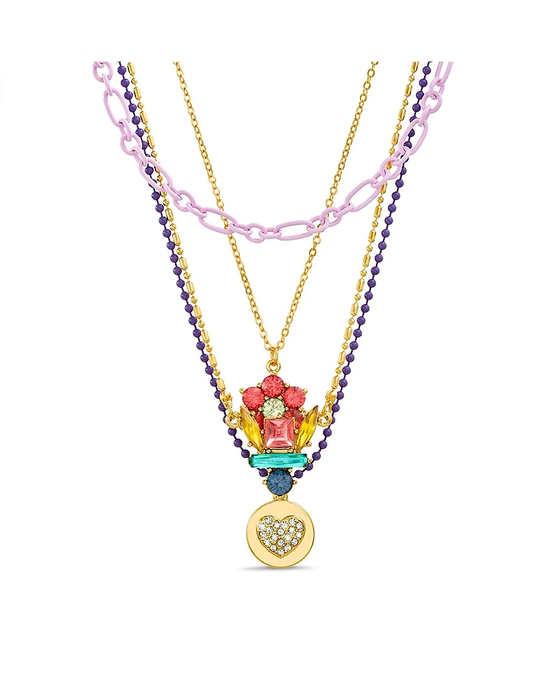 kensie Multi 4 Piece Mixed Chain Necklace Set with Flower, Cluster and Heart Disc Charm Pendants