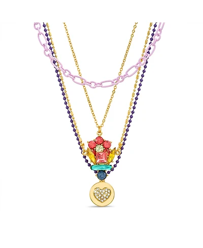 kensie Multi 4 Piece Mixed Chain Necklace Set with Flower, Cluster and Heart Disc Charm Pendants