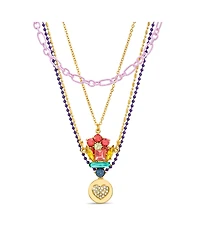 kensie Multi 4 Piece Mixed Chain Necklace Set with Flower, Cluster and Heart Disc Charm Pendants