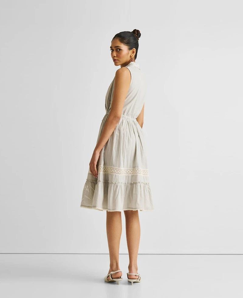 Reistor Women's Embroidered Drawstring Gathered Dress