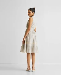 Reistor Women's Embroidered Drawstring Gathered Dress