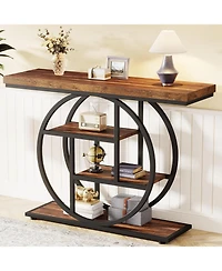Tribesigns 41.3" Console Table, Industrial 4-Tier Sofa Table Entryway Table with Circle Base, Narrow Wood Accent Tables with Storage Shelves for Livin