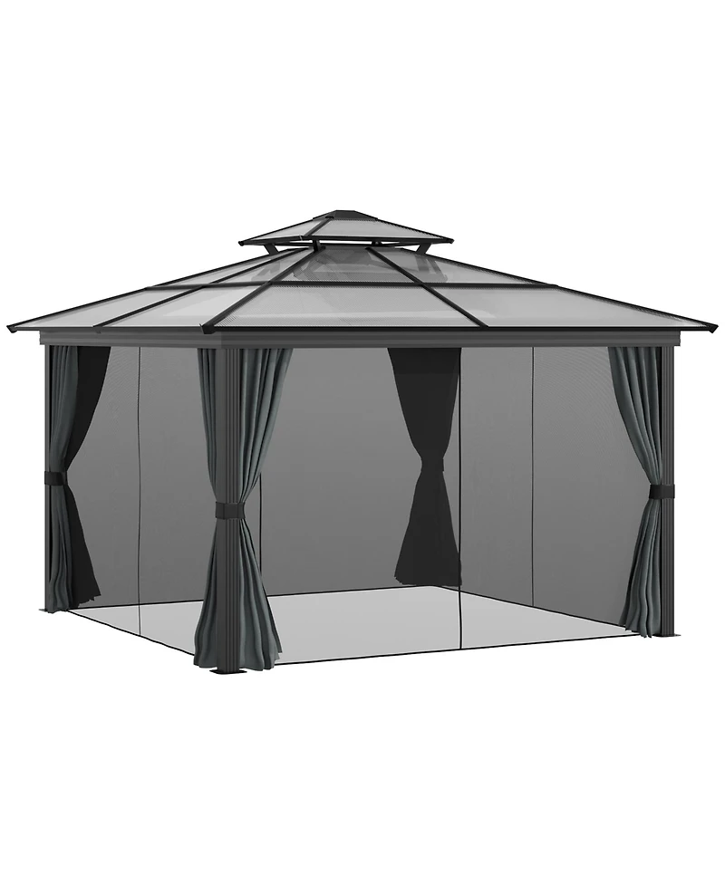 10' x 10' Patio Gazebo, Netting Curtains, Aluminum Frame, 2 Tier Pc Roof, Black
