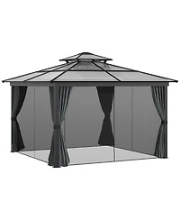10' x 10' Patio Gazebo, Netting Curtains, Aluminum Frame, 2 Tier Pc Roof, Black