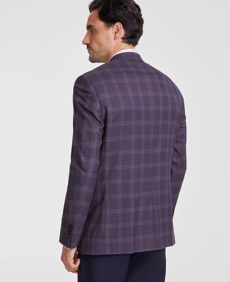 Michael Kors Men's Classic-Fit Burgundy Plaid Sport Coat