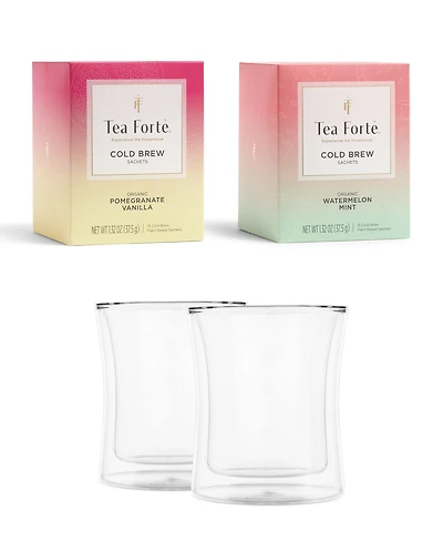 Tea Forte Cold Brew Duo and Poom Cup Tea Bundle, 4 Piece