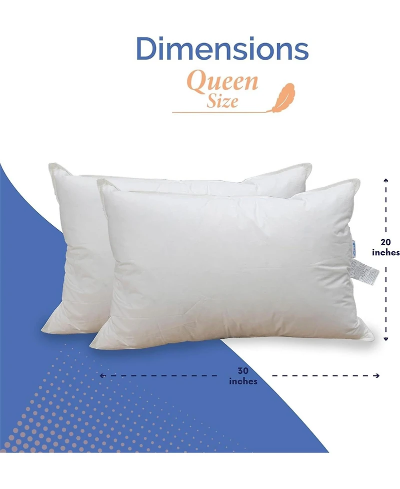 Continental Bedding Queen Size Set of 2 10% White down 90% Feather Pillow