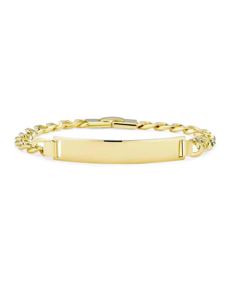 Bling Jewelry Solid Name Bar Plated Id Cuban Curb Chain Link Bracelet Yellow Gold Brass