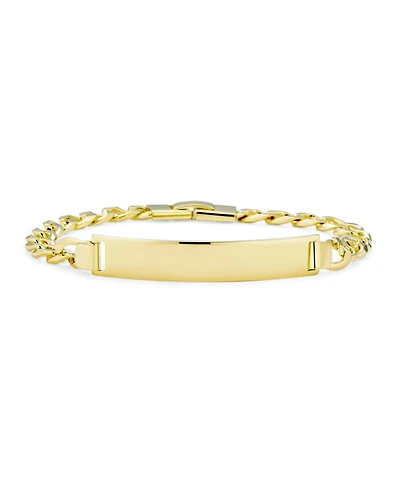 Bling Jewelry Solid Name Bar Plated Id Cuban Curb Chain Link Bracelet Yellow Gold Brass