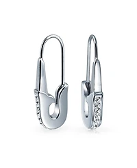 Safety Pin Threader Earrings Crystal Accent Silver Tone Surgical Steel