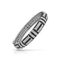 Bling Jewelry Geometric Art Deco Statement Cz Bangle Bracelet Rhodium Plated Brass