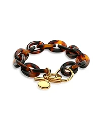 Bling Jewelry Fashion Statement Brown Golden Acrylic Leopard Tortoise Shell Oval Chain Link Bracelet Yellow Gold Plated Stainless Steel Adjustable Tog
