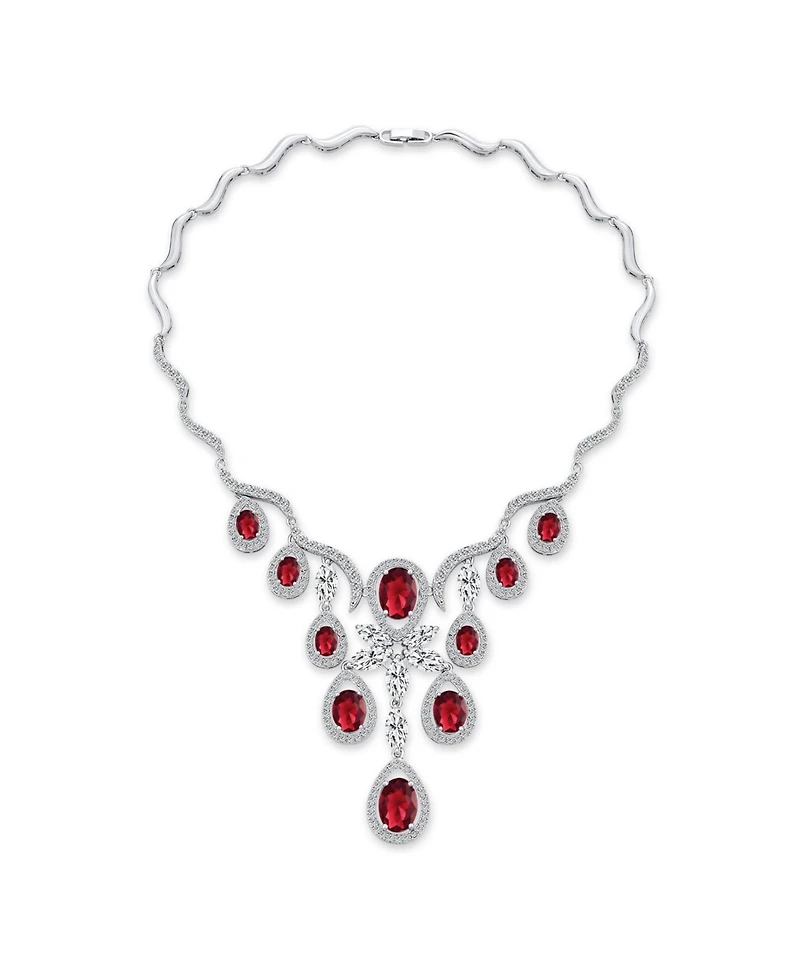 Bling Jewelry Art Deco Collar Necklace Set with Teardrop Cz Earrings Silver Plated