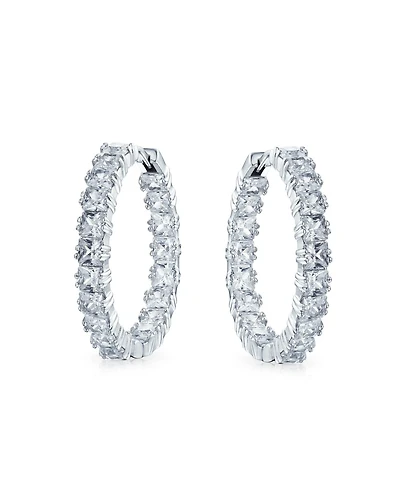 Bling Jewelry Square Cubic Zirconia Princess Cut Cz Inside Out Statement Hoop Earrings For Women Prom 1.25 Diameter
