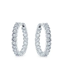 Bling Jewelry Square Cubic Zirconia Princess Cut Cz Inside Out Statement Hoop Earrings For Women Prom 1.25 Diameter