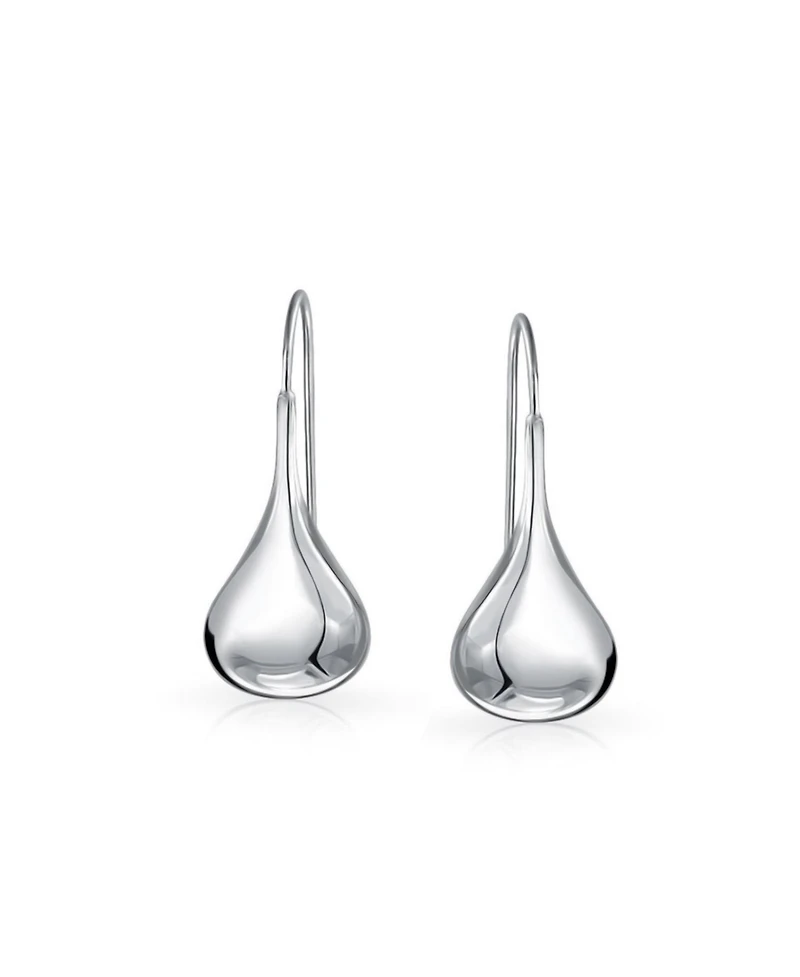 Bling Jewelry Simple Plain Puffed Teardrop Pear Shaped Rain Drop Earrings Fishhook Threader Polish Sterling Silver 1.2 Inch