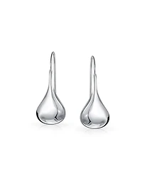 Bling Jewelry Simple Plain Puffed Teardrop Pear Shaped Rain Drop Earrings Fishhook Threader Polish Sterling Silver 1.2 Inch