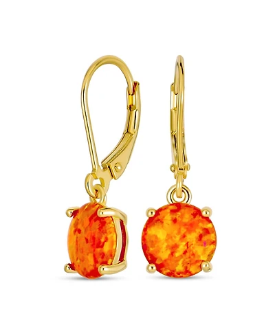 Bling Jewelry Round Solitaire Created Opal Lever back Drop Earrings .925 Sterling Silver 8MM