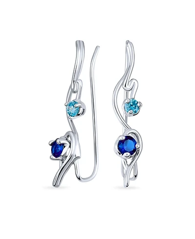 Bling Jewelry Swirl Wire Ear Pin Climbers Aqua Blue Cubic Zirconia Earrings Royal Blue Cz Crawlers Sterling Silver