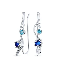 Bling Jewelry Swirl Wire Ear Pin Climbers Aqua Blue Cubic Zirconia Earrings Royal Blue Cz Crawlers Sterling Silver