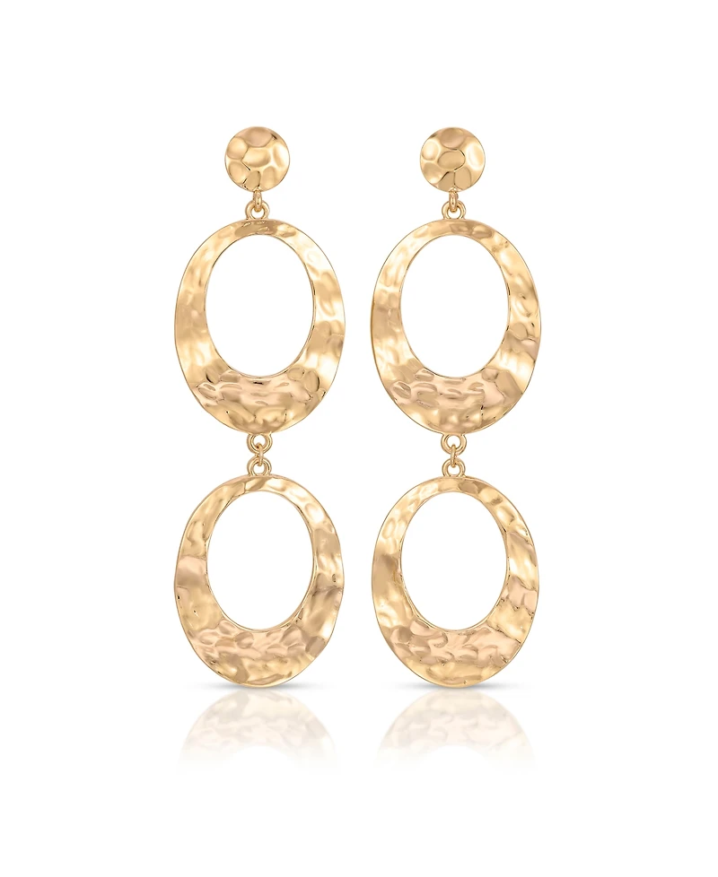 Ettika 18K Gold-Plated Hammered Double Oval Link Drop Earrings