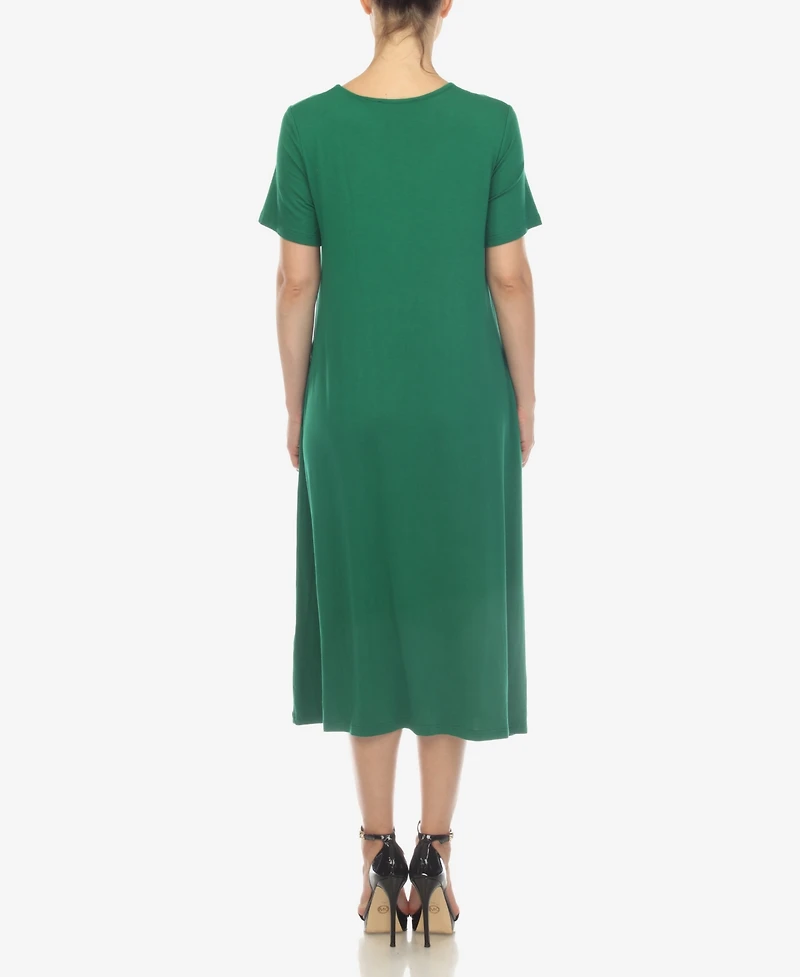 White Mark Women's Short Sleeve Midi Dress