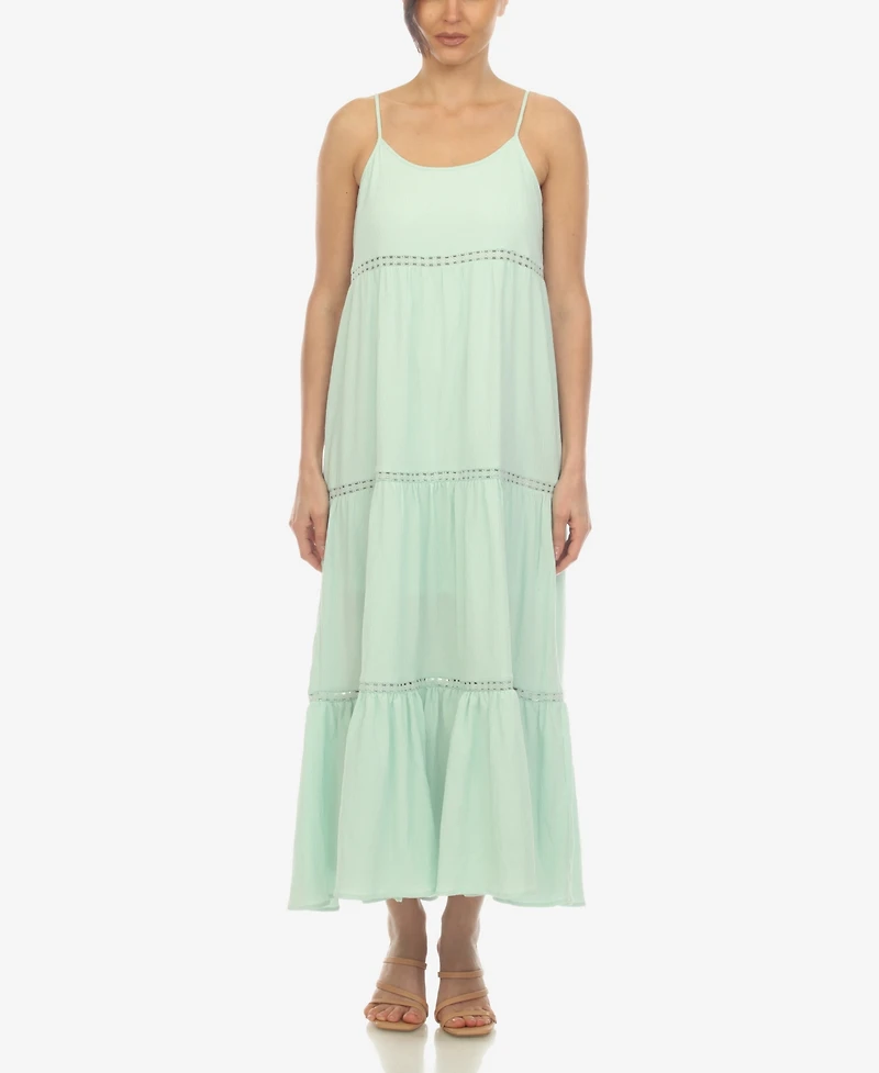 White Mark Women's Scoop Neck Tiered Maxi Dress