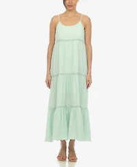 White Mark Women's Scoop Neck Tiered Maxi Dress