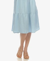 White Mark Women's Sleeveless Tiered Chambray Midi Dress