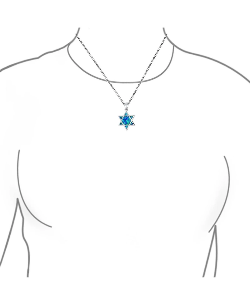 Bling Jewelry Hanukkah Magen Judaic Inlay Created White Opal Star Of David Pendant Necklace Bat Mitzvah .925 Sterling Silver