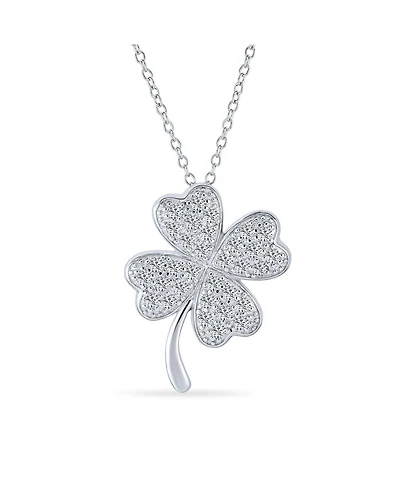 Bling Jewelry Irish Shamrock Lucky Charm Pave Cz Four Leaf Clover Pendant Necklace For Women Sterling Silver