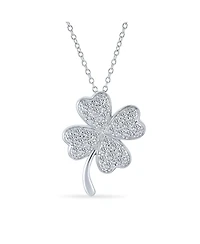 Bling Jewelry Irish Shamrock Lucky Charm Pave Cz Four Leaf Clover Pendant Necklace For Women Sterling Silver