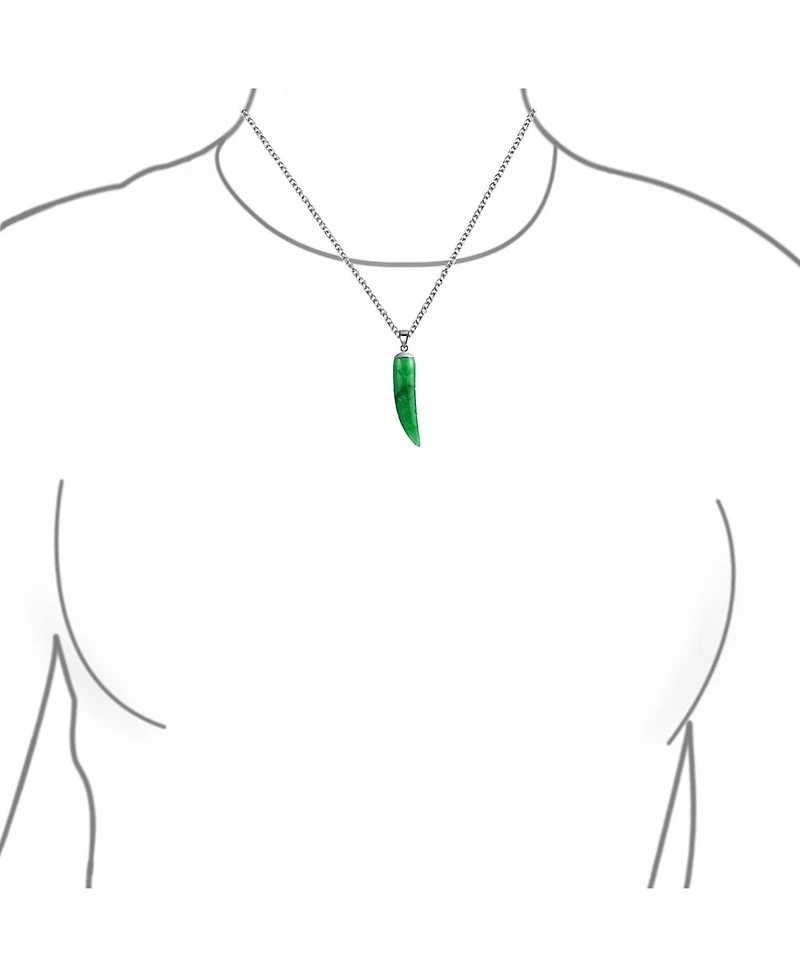Bling Jewelry Tooth Amulet Green Natural Jade Italian Horn Pendant Necklace For Women s Men Sterling Silver