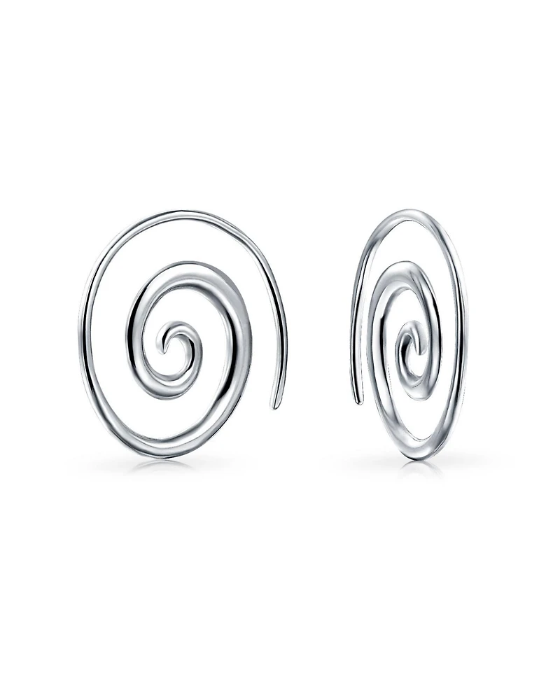 Bling Jewelry Geometric Tribal Swirl Wire Spiral Hoop Threader Earrings Sterling Silver