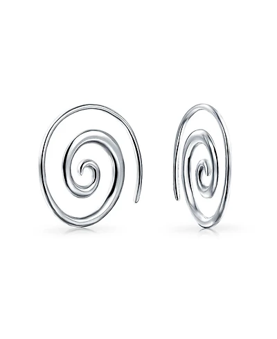 Bling Jewelry Geometric Tribal Swirl Wire Spiral Hoop Threader Earrings Sterling Silver
