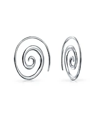 Bling Jewelry Geometric Tribal Swirl Wire Spiral Hoop Threader Earrings Sterling Silver