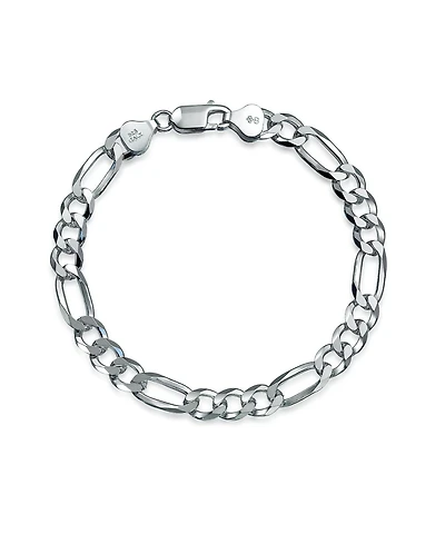 Bling Jewelry Thick Heavy Solid Sterling Silver 7MM Figaro Chain Link Bracelet 9 Inch