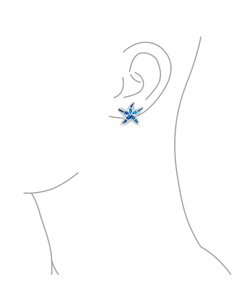 Bling Jewelry Large Nautical Hawaiian Tropical Beach Vacation Blue Inlay Synthetic Opal Starfish Stud Earrings Sterling Silver