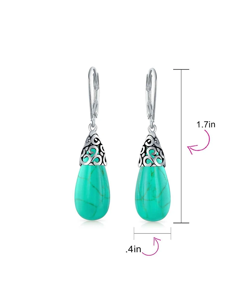 Bling Jewelry Boho Long Elongated Teardrop Filigree Lever Back Dangle Earrings Sterling Silver