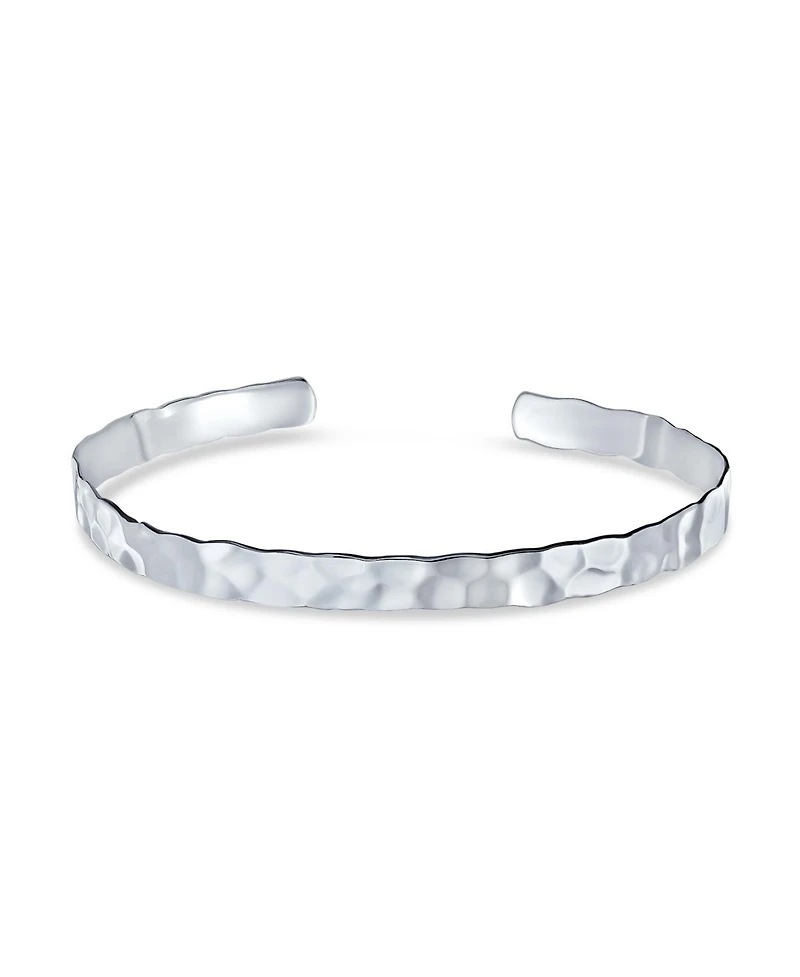 Bling Jewelry Medium Textured Honeycomb Stackable Hammered Bangle Cuff Matte Sterling Silver