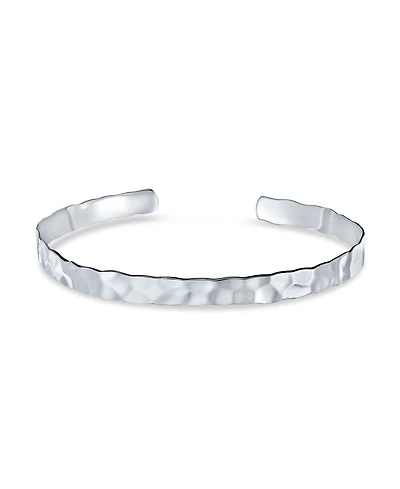 Bling Jewelry Medium Textured Honeycomb Stackable Hammered Bangle Cuff Matte Sterling Silver