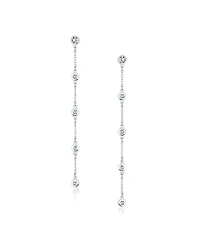 Bling Jewelry Classic Elegance Minimalist Long Thin Linear 5 Station Cz Cubic Zirconia By The Inch Threader Dangle Earrings Sterling Silver