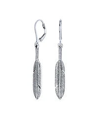 Bling Jewelry Leaf Feather Oxidized Two Tone Lever back Dangle Earrings Oxidized Sterling Silver